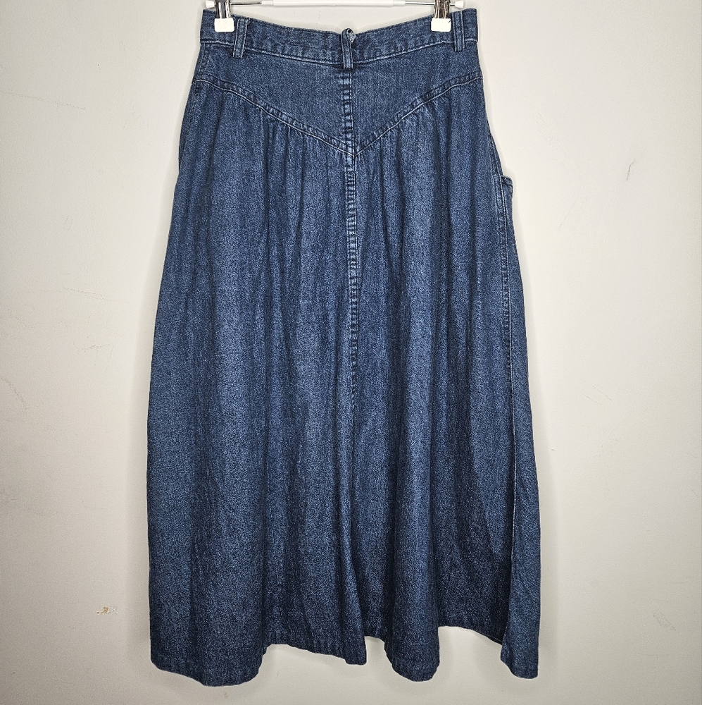 Vintage Calvin Klein Blue Denim Full Skirt High Waist Pockets Sz 6 - Picture 3 of 9